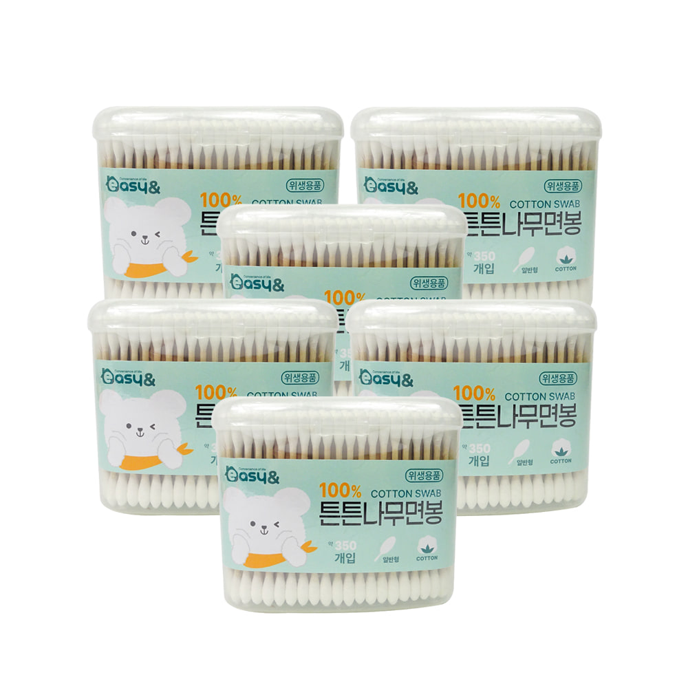 튼튼나무면봉(350P)-6개 원통면봉 멸균 유아 아기 신생아 화장 메이크업